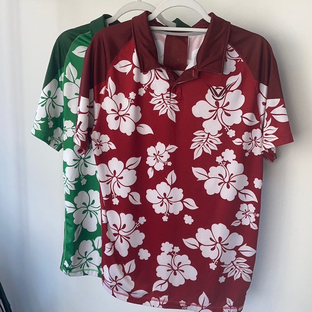 Hawaiian Print Golf Shirt - Red
